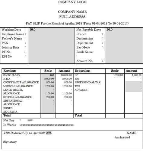 Payslip Template Format In Excel And Word Microsoft Excel Templates Images