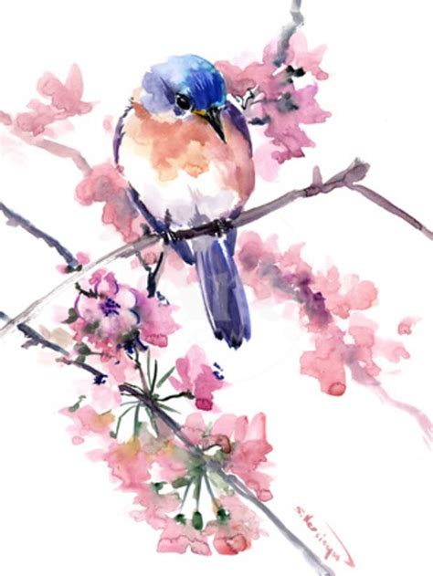 Bluebird And Cherry Blossom 2 Giclee Print Suren Nersisyan