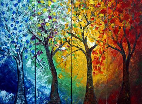 Journey Through Seasons Landscape Painting Abstract Original Art Trees