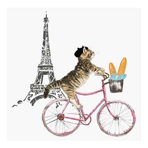 Eiffel Tower With French Cat On Bicycle Canvas Wall Art 12