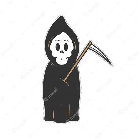 Premium Vector Cute Skull Grim Reaper Doodle Cartoon