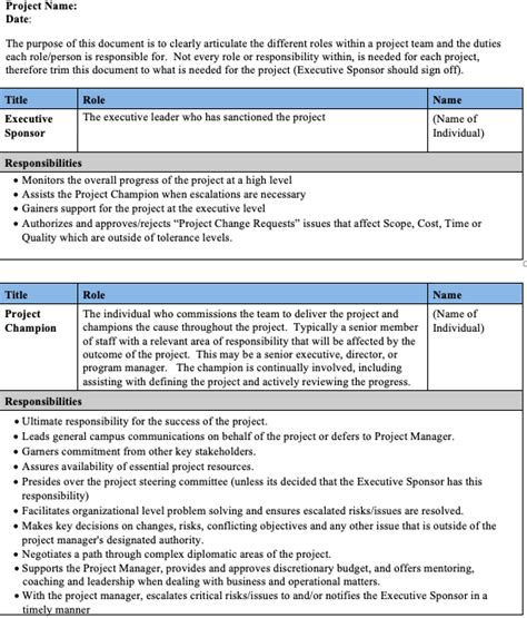 10 Free Roles And Responsibilities Template