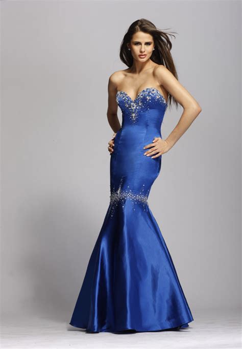 Royal Blue Strapless Sweetheart Floor Length Mermaid Satin Prom Dress