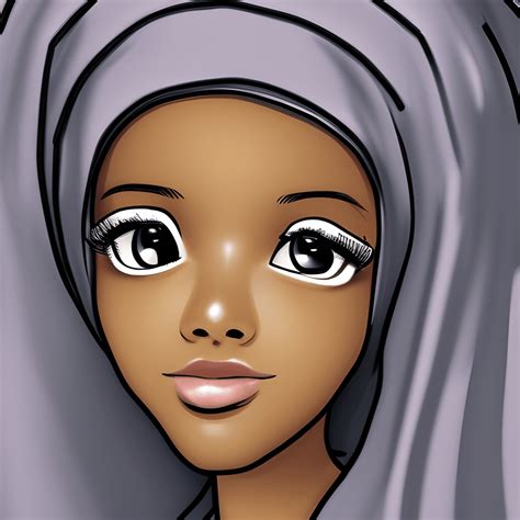 Beautiful Black Muslim Girl Hd Realistic Cartoon Drawing · Creative Fabrica
