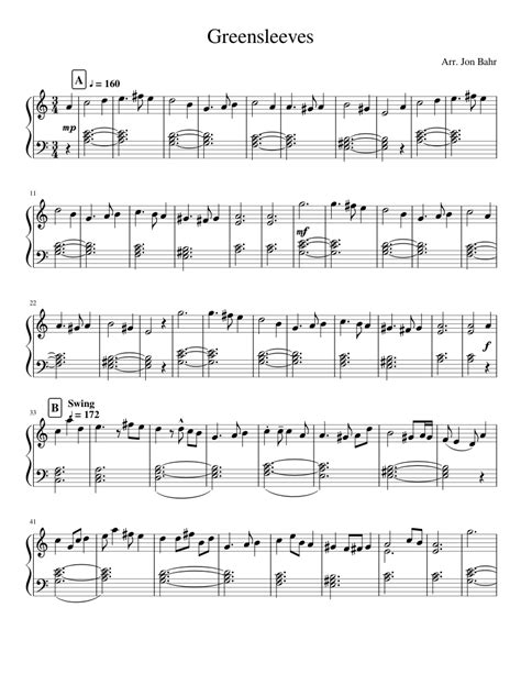 Always free to listen to on our website. Greensleeves Sheet music for Piano (Solo) | Musescore.com
