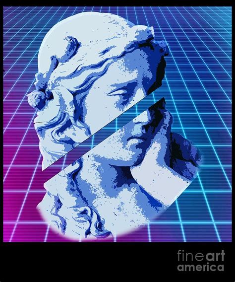 Vaporwave Sliced Greek Statue With Retro Futurism Background Digital