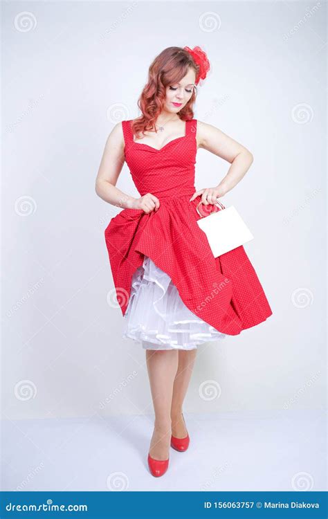 Beautiful Girl In Pinup Style Dress Isolated On White Stock Image