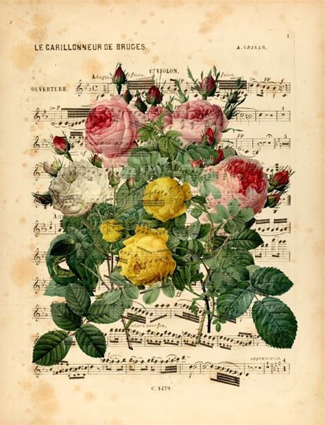 Music And Flowers Montage — For Personal Use Only Artefacts Antique Images Antique Images
