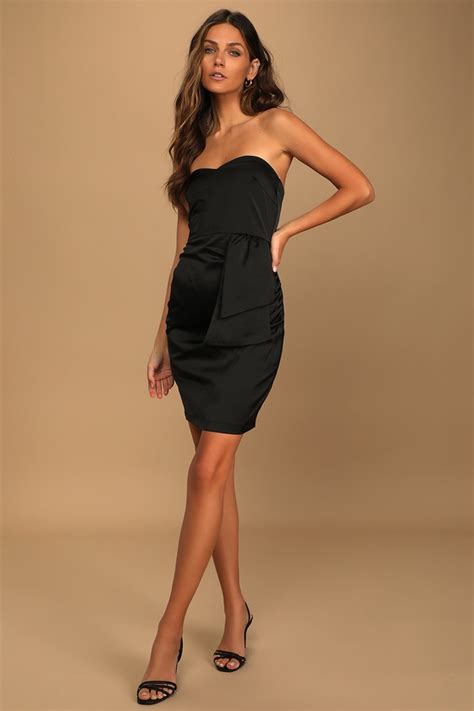 Black Satin Dress Strapless Mini Dress Strapless Bodycon Lulus