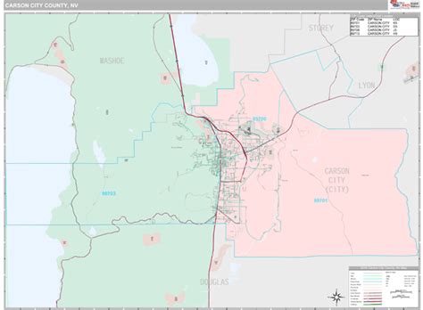 Carson City County NV Zip Code Wall Map Premium Style By MarketMAPS