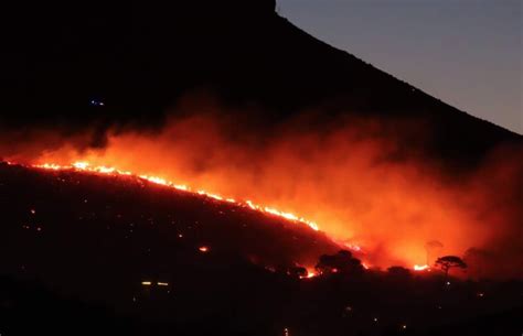 'out of control' fire breaks out in cape town landmark. Table Mountain fire allegedly started by 'vagrants'