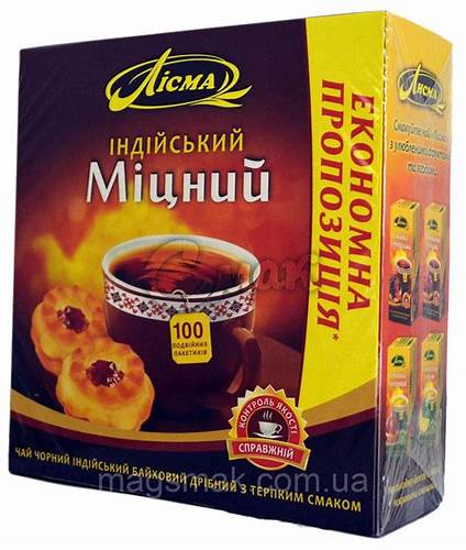 Чай черний Лисма Индийский Крепкий (лісма Міцний) 100 пак. от интернет Картинка - Чай черний Лисма Индийский Крепкий (лісма Міцний) 100 пак. от интернет