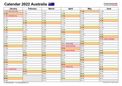 Australia Calendar 2022 Free Printable Pdf Templates