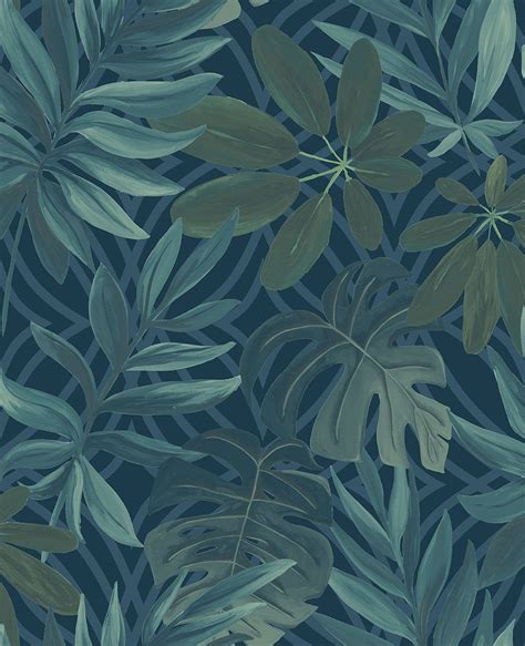 2763 24201 Nocturnum Blue Leaf Wallpaper Leaf Wallpaper Palm Leaf