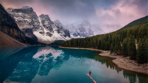 Canadian Rockies Moraine Lake With Mountain Reflection And