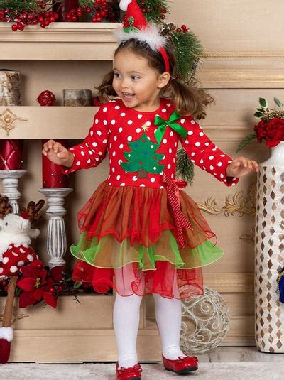 Long Sleeve Polka Dot Reindeer Or Tree Holiday Tutu Dress Mia Belle Girls