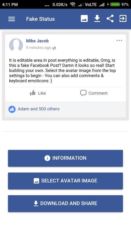 Statusbook is the best place to find facebook status that will get you lots of likes and comments. Fake Facebook Status Generator for Android - APK Download