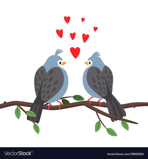 Branch Birds Love Bird Couple Swing On Twig Vector Image