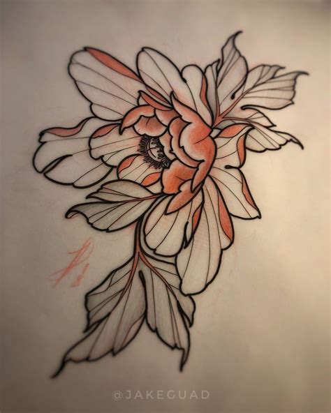 Neo Traditional Tattoo Flash Peony By Jake Guad Traditional Tattoo