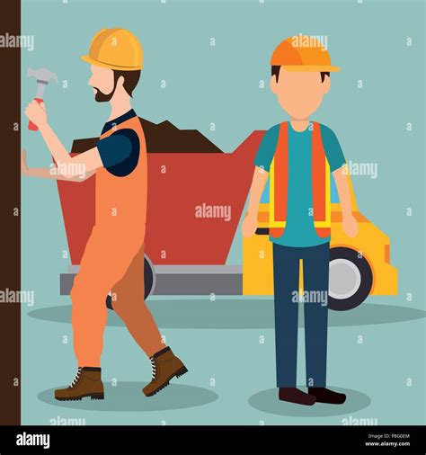 Construction Workers With Under Construction Icons Stock Vector Image