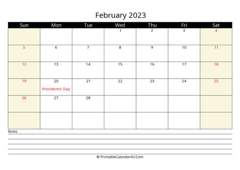 2023 February Calendars Printablecalendar4ucom