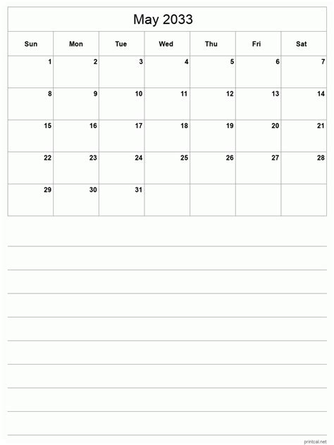 Printable May 2033 Calendar Free Printable Calendars