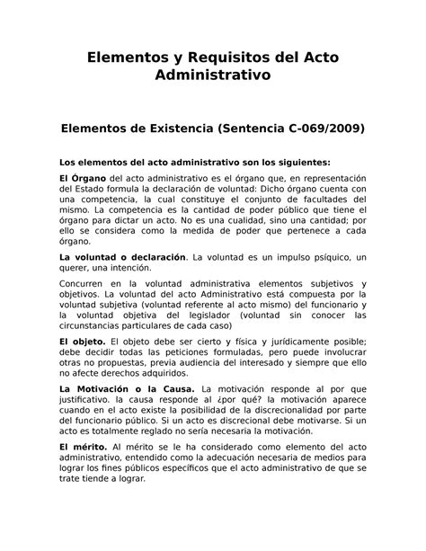 Elementos Y Requisitos Del Acto Administrativo Elementos Y Requisitos