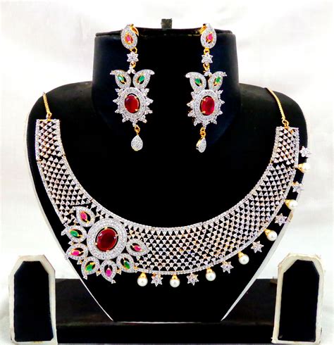 American Diamond Jewellery Wedding Wear Cz Necklace Set For