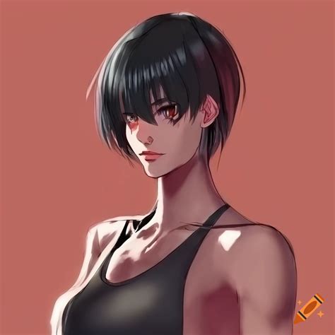 Anime Style Artwork Of A Athletic Female With Short Black Hair And