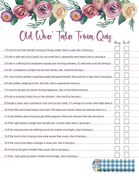 Free Printable Baby Shower Old Wives Tales Trivia Quiz