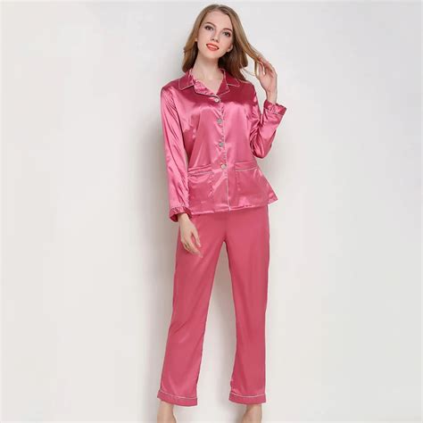 Sexy Silk Satin Pajamas Set Women Long Sleeve Sleepwear Home Suit Female 2 Pcs Night Shirts