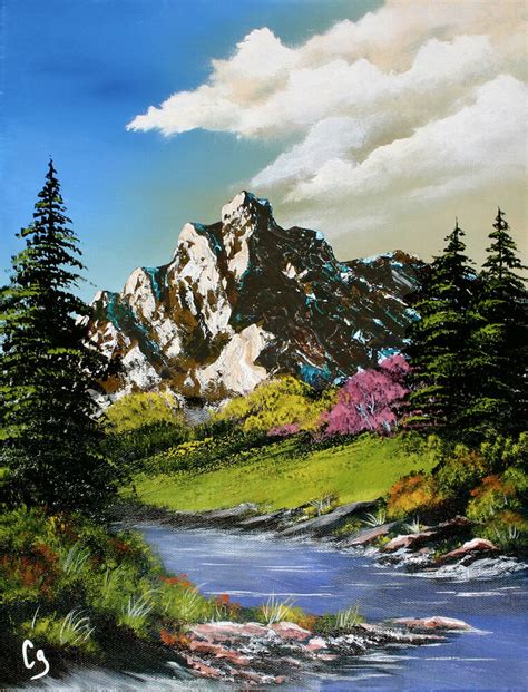 Vibrant Mountain And Stream Acrylic 12x16 Landscape
