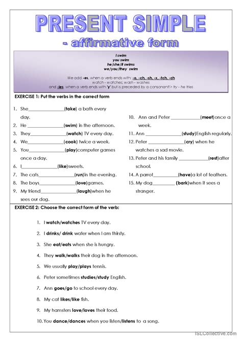 Present Simple Affirmative Form English ESL Worksheets Pdf Doc