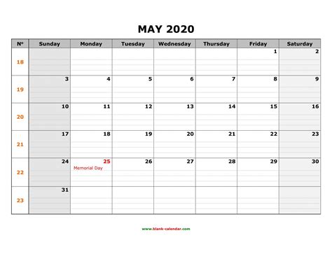 Large Block Blank Printable Calendars Calendar Template 2022