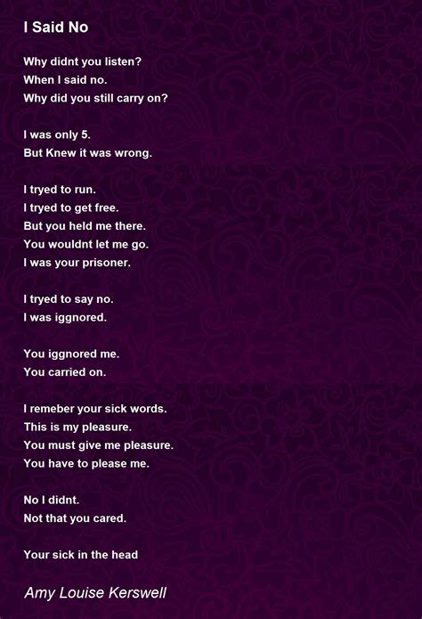 I Said No I Said No Poem By Amy Louise Kerswell