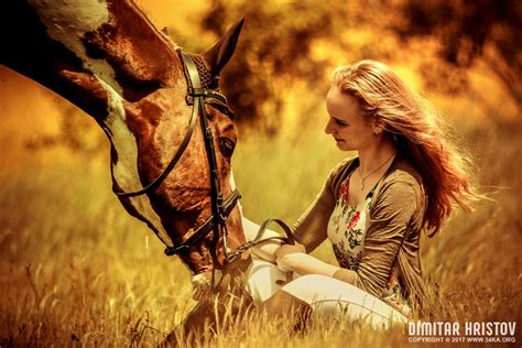 Girl And Beautiful Horse On Autumn Field 54ka Photo Blog