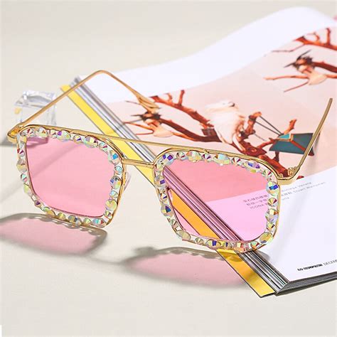 oversized square diamond sunglasses women colorful luxury crystal punk sunglasses ladies eyewear