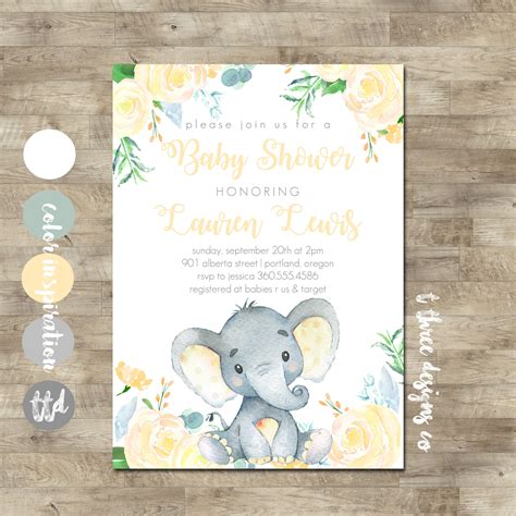 Elephant Baby Shower Invitation Gender Neutral Baby Shower Etsy