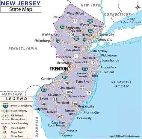 Labeled Map Of New Jersey With Capital Cities