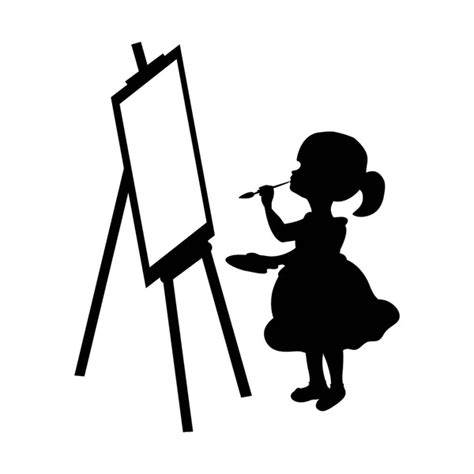 Silhouette Girl Artist Paints On Canvas — Stock Vector © Kozyrevaelena