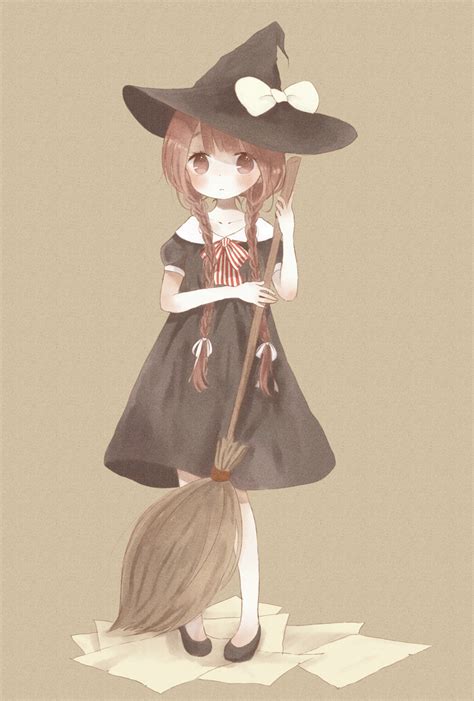 Anime Girl Brown Hair Braids Halloween Little Witch