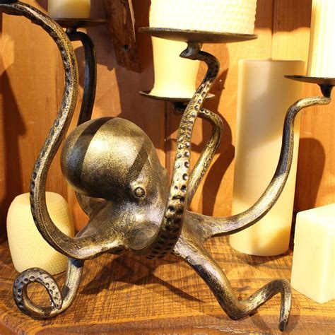 Octopus Pillar Candle Holder Gold Metal Candlestock