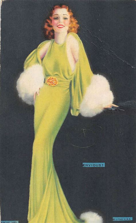 Pin Up Girl Green Dress Envious Mutoscope Vintage Arcade Card Aa35396