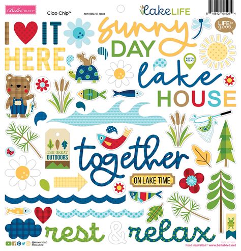 Bella Blvd Ciao Chipboard Stickers 12x12 Icons Lake Life 819812015054