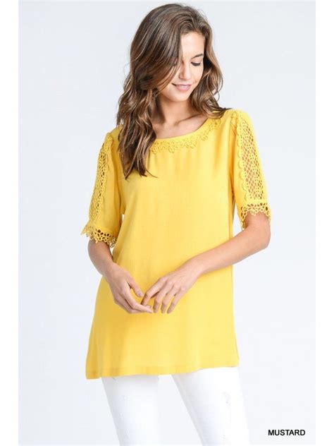 Yellow Top With Lace Trim Neckline And Sleeves New Release Tops