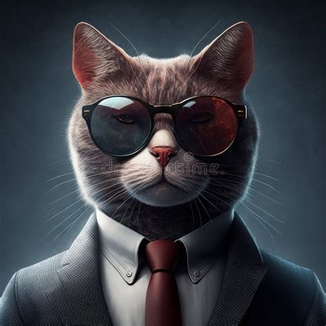 Cool Cat In A Suit And Shades Generative Ai Stock Illustration