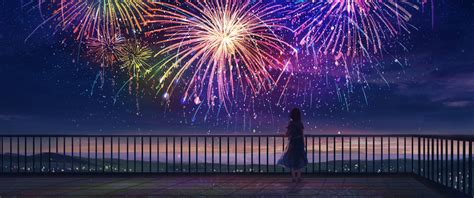 Anime Girl Wallpaper 4k Fireworks Colorful Dream Alone Mood