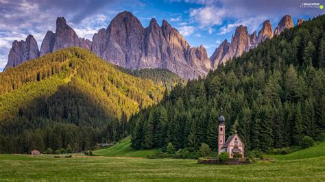 Dolomites Val Di Funes Valley Church Of St John Mountains Italy