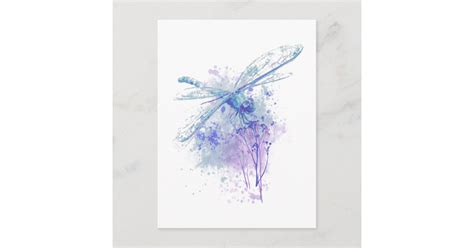 Original Watercolor Dragonfly In Blue Mauve Nature Postcard Zazzle