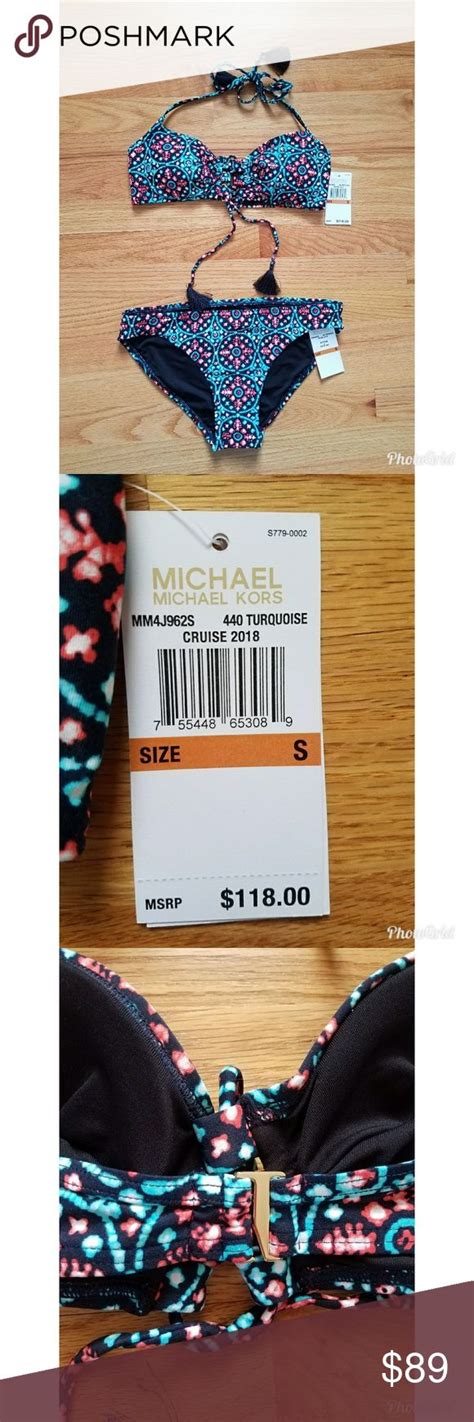 Nwt • Michael Kors •small Geo Print Lace Up Bikini Michael Kors Lace